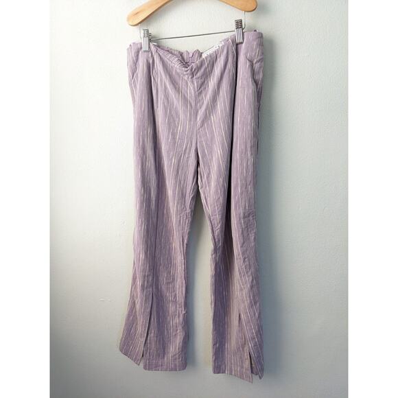 Bogdar Womens Size Large Flared Pants Purple White Striped Cotton Pull On - Picture 6 of 13
